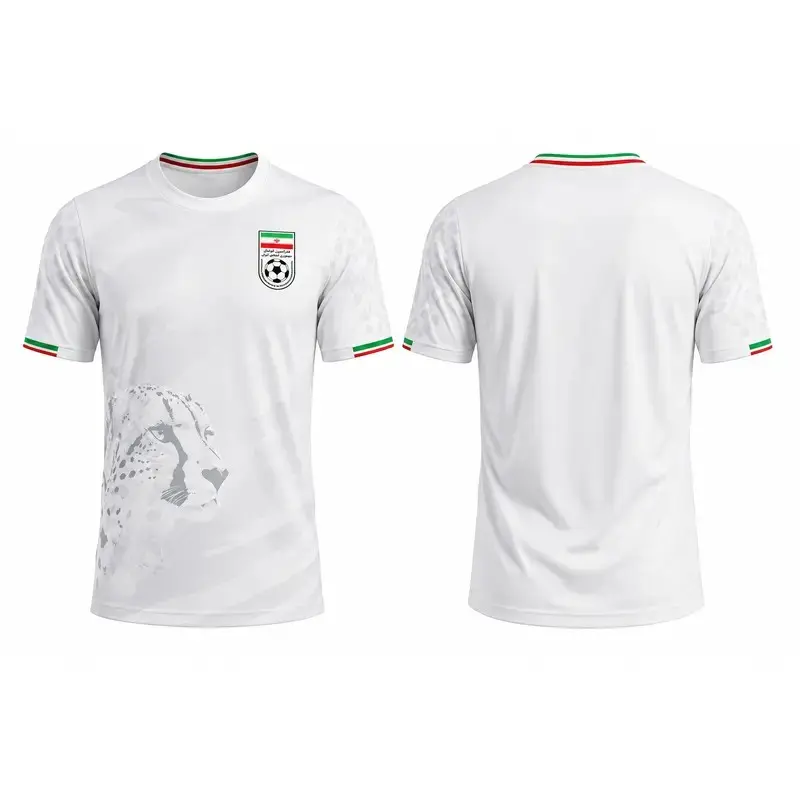 Iran Soccer Jersey, Iran Football Fan Shirt, Persian Soccer Tee, White Futbol Jersey, Iran Supporter Apparel, Middle Eastern Football Shirt, Cheetah Soccer Design, Athletic Matchday Tee, Retro Soccer Fan Gift