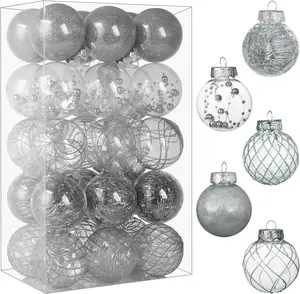 Clear Christmas Ball Ornaments, 30Ct Shatterproof Xmas Ball Decorations for Christmas Tree 2.36 Inch Silver Hanging Decorative Baubles Set with Dedicated Stuff for Christmas Wedding Party BSTDECOR