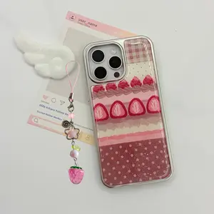Korean Ins Cute Strawberry Cake Polka Dot Glossy Surface Phone Case For iPhone 17AIR 16 15 14 13 12 11 Pro MAX XR Plus Y2K Cover