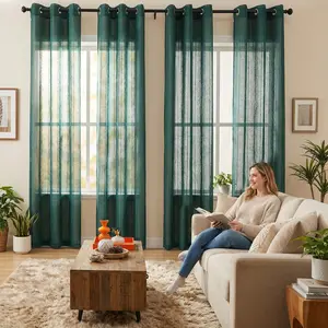 Window Wear 4 Panels 34x84inch 540D mesh straight stripe curtains with loops at the top, soft and light-transmitting, suitable for bedrooms and living rooms, 130 GSM. FT6662