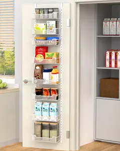VyGrow 8-Tier Narrow Over the Door Pantry Organizer, 12.3" Width Adjustable Hanging Basket, Space-Saving Spice Rack for Kitchen Pantry Room Storage, White