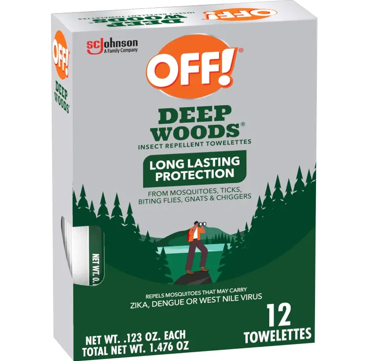 OFF! Deep Woods Insect Repellent Wipes 12 Individually Wrapped Towelettes Long Lasting Protection 25% DEET Against Mosquitoes Ticks Flies Gnats Chiggers