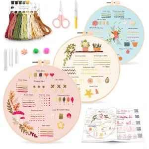 Embroidery Kit for Beginners Adults,Easy Stamped Hand Embroidery Starter Kit with Video Tutorials,Floral Patterns Needle Point Kits,Fun DIY Craft Gift Set for's Hobbies