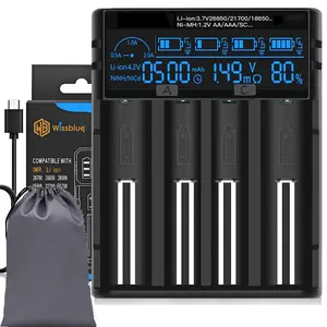 Lcd4 18650 Battery High Efficiency Charger, LCD Screen Capacity Display, Adjustable 2a, Compatible with 3.7v 26650 21700 18350 17500 14500 18650 Batteries, Aaa Aa Nimh Nicd