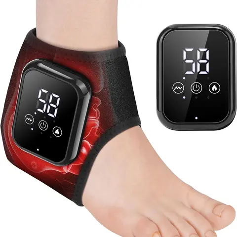 Cordless Battery-Powered Synthetic Heated Ankle Wrap - Adult Home Therapy Heat-Based, Lightweight, Keep Warm, Circulation Massage Device for Pain Relief, Stiff Ankle Easing, Heat-Based Massage Devices