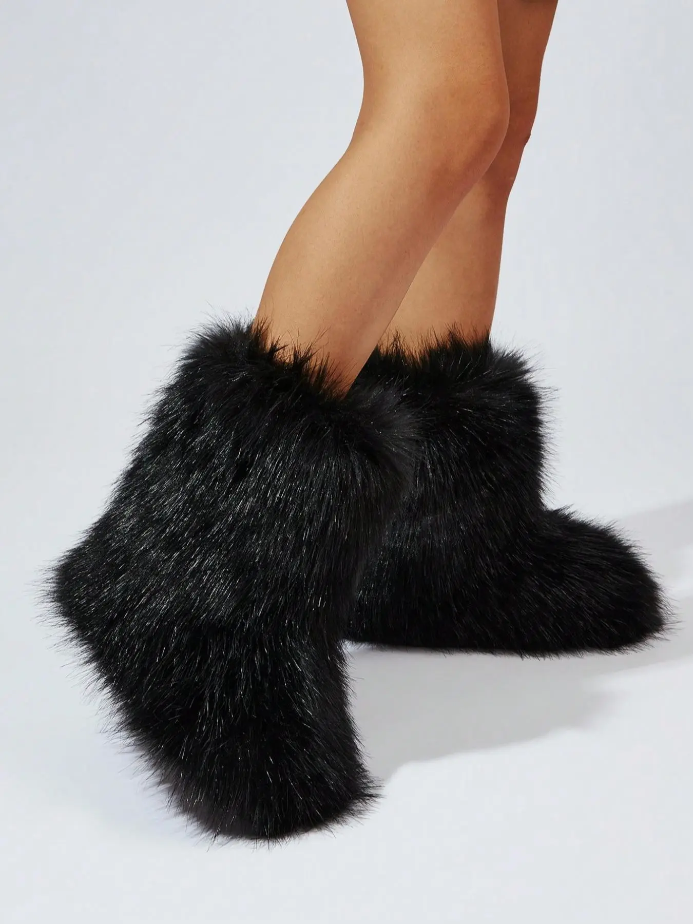 Women's Non-slip Fluffy Faux Fur Snow Boots, Boots with Fur, Women's Shoes, Casual Comfortable Mid-calf Boots, Winter Warm Shoes for Indoor & Outdoor Wear, Gifts for Her, Footwear