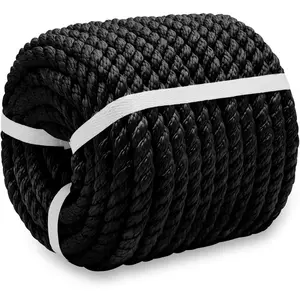 Black Twisted Rope 1/2 Inch x 100 Feet 3 Stand Soft Nylon Rope Bull Rope for Swing,, Camping, Pulling, Tree Work