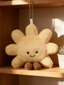 Cute Bunny Plush Backpack Keychain Charm, Soft Stuffed Doll Bag Accessory, Girl Gift Toy Keyring, Sunflower Figurine Keychain