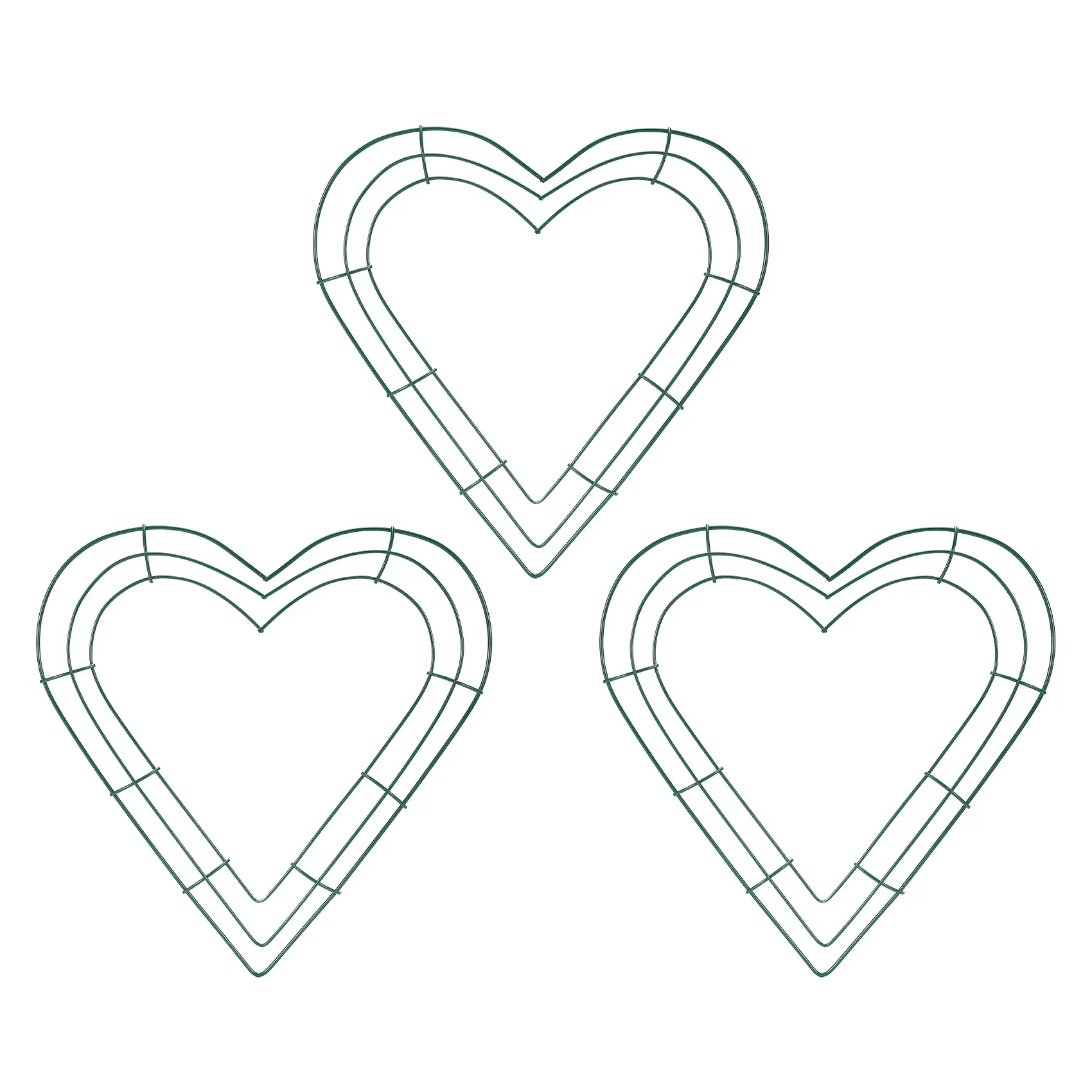 Heart-Shaped Wreath Frames, 12-Inch Green Wire Base for DIY Projects, Seasonal Decor & Artificial Flower Wreath Crafting (3-Pack)