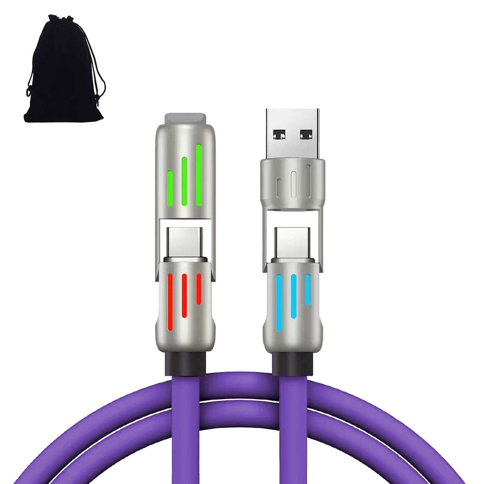 [Buy 1 Get 1 Free] 6.6ft  4-in-1 Multi USB Charging Cable with USB A,Type C,Lightning-MAX65W Fast Charging & Data Sync for iPhone16/15,iPad Pro,  fast charger usb cable 4-in-1 fast Breathing Light  -max 1 usb-c data 4 1 charging cable