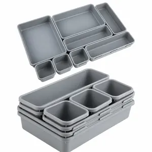 Drawer Organizer Set for Kitchen, 8 Pieces – Plastic Drawer Organizer, Desk Organizer & Bathroom Organizer for Bathroom, Kitchen, Office, Practical Separation System for Various Utensils