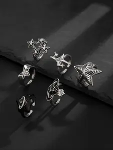 Vintage Silver Star Saturn Ring Set, Unique Personality Style, Men's Hip Hop Street Fashion Accessory, Cool and Trendy Jewelry