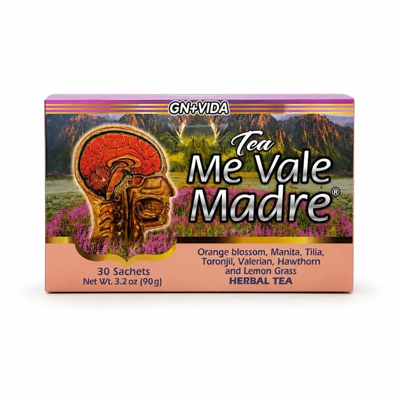 GN+VIDA Me Vale Madre Herbal Tea 30 Sachets with Orange Blossom Manita Tilia Toronjil Valerian Hawthorn and Lemon Grass 3.2 oz