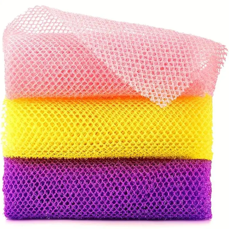 3 Pieces Exfoliating African Net Bath Sponge Set, Exfoliating Bath Tool, Body Care Tool, Smooths Skin & Cleanses Body, Ideal for Daily Use, Available in Exfoliating Shower Scrubber, Exfoliating Net Loofah, Exfoliating Mesh Sponge, Exfoliating Net Sponges