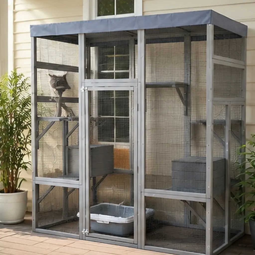 Gray Wooden Catio Pet Enclosure with Waterproof Top, Spacious Outdoor Cat House & Small Animal Cage, 2 Napping Boxes, Multi-Level Cat Play Tower & Tree for Indoor/Outdoor Use, Solid Wood Cat Enclosure for Cats, Gray Color Options