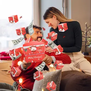 Surprise Gift Box Explosion for Money, Unique Folding Bouncing Red Envelope Gift Box with Confetti, Cash Explosion Luxury for Birthday Anniversary Valentine Proposal (15 Bounces) (Red Christmas)