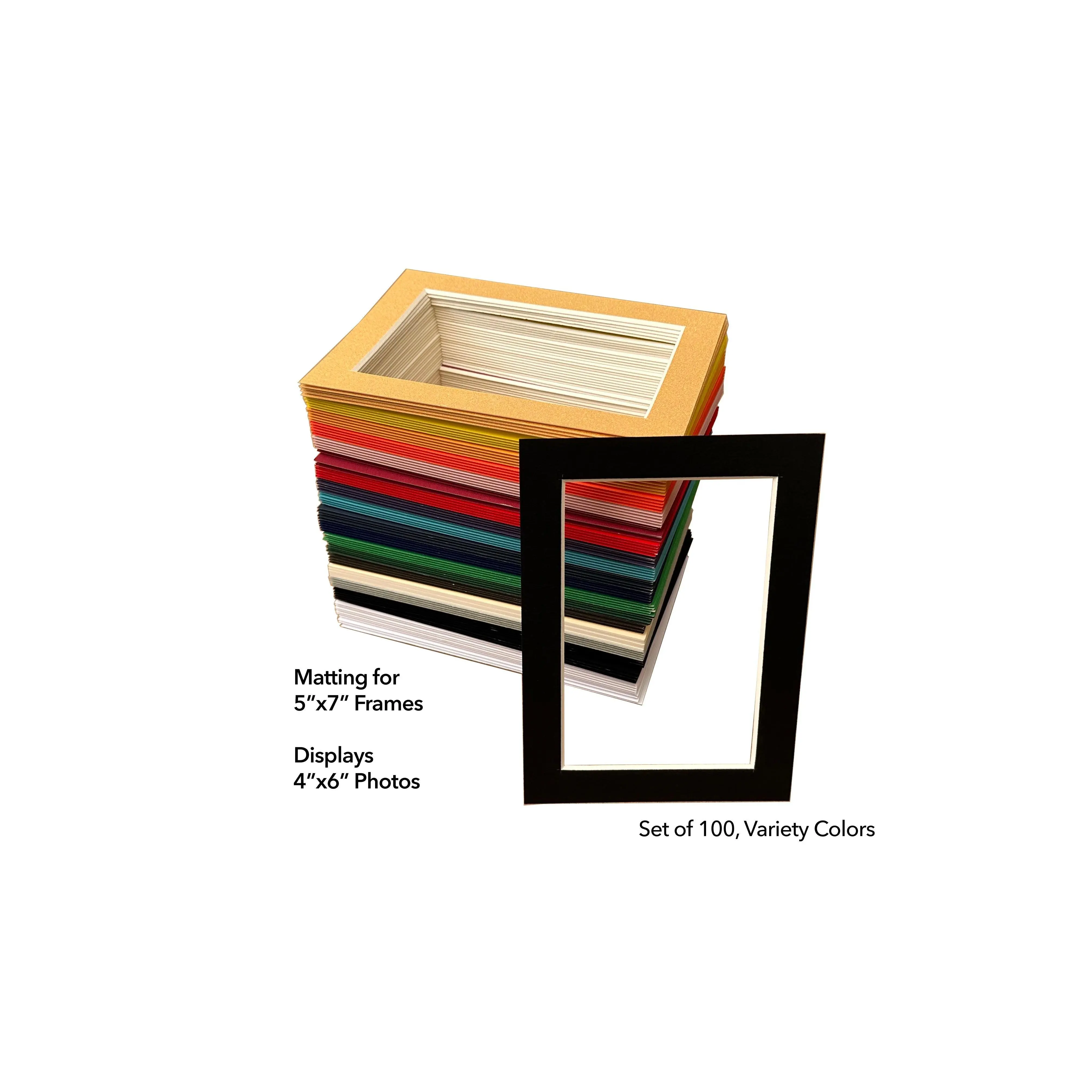 Set of 100 - 5x7 Picture Frame Matting for Display 4x6 Photo - Variety Colors