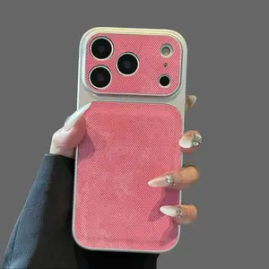 High-end Denim Pattern Pink Phone Case for IP17 Pro Max Full Protection Anti-drop Girly Design Compatible with IP16/15/14 Pro Max