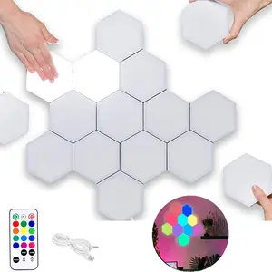 Creative Remote Control Hexagonal Wall Lights Smart Touch-Sensitive LED Honeycomb Shaped Night Lights DIY Modular Assembled Splicing Modern Wall Lamps Home Decor