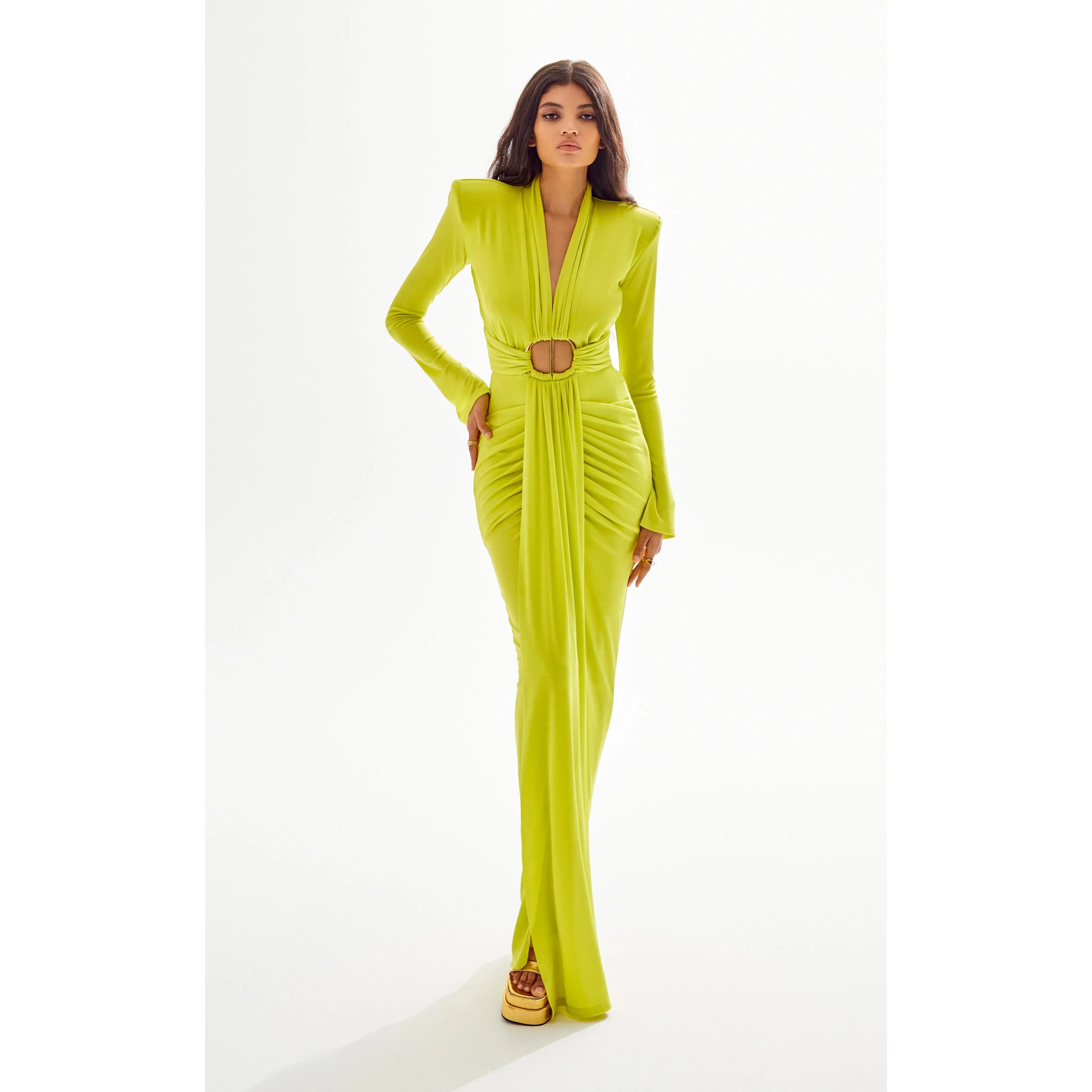Women's Elegant BellaBarnett Naomi Fit V-neck Longsleeves Formal Maxi Dress, Floor-Length, Lady, Dress Up, True Size, Long Sleeves, True-To-Size, Evening, Formal Wear, Cut To Fit, Party, Prom Dress