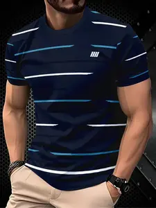 Men's Casual Round Neck T-Shirt, Breathable Quick-Dry Elastic Fabric, Short Sleeve Fitted Tee for All Seasons, Ideal for Running & Outdoor Activities, Athletic T Shirt