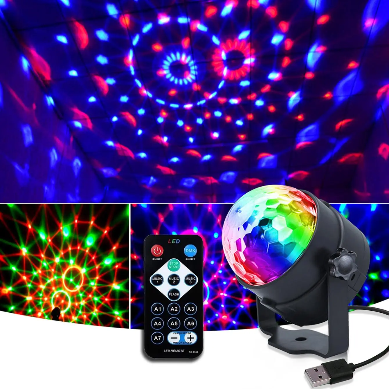 Remote Control Magic Ball Light, Rotating RGB 7 Color Changing Stage, USB Rechargeable Stage DJ Light for Home Party Decoration