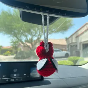 Crochet Car Hanger - Red and Blue Decorative Accessory for Vehicle Use