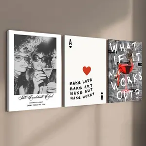 3-count wooden frame canvas, retro sweet and cool style three-piece decorative poster, high-end atmosphere poster, perfect living room and bedroom decoration, fashionable and modern family poster, Modern Home Decor, corridor wall art, waterproof, art