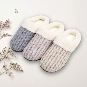 Roxoni Women's House Slippers Knit Fleece Lined Cozy Clog Shoes - Round Toe, Indoor & Outdoor, Summer, Ultra Comfort, Memory Foam, Non-Skid Sole