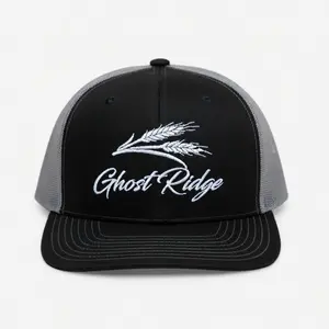 Richardson 112 Trucker Hat – Ghost Ridge Script & Wheat Embroidery Snapback Cap, Adjustable Mesh Back Streetwear Hat for Men & Women, Outdoor Inspired Classic Fit Trending US