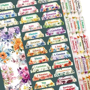 100 count Spanish  Tabs Floral Design Laminated  and Old Testament Index Tabs for Chapters Journaling Accessories Pestanas Separadores de la Biblia en espanol Women Men Study Supplies