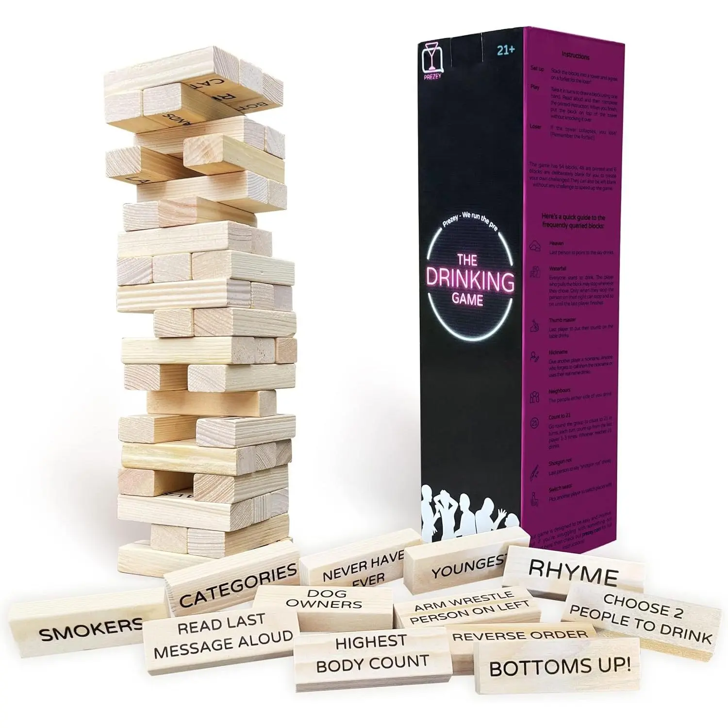The Drinking  - The  Pregame Drink Tower for Parties - 54 Blocks with  Dares, Drinking  for Adults,  for Adult Party