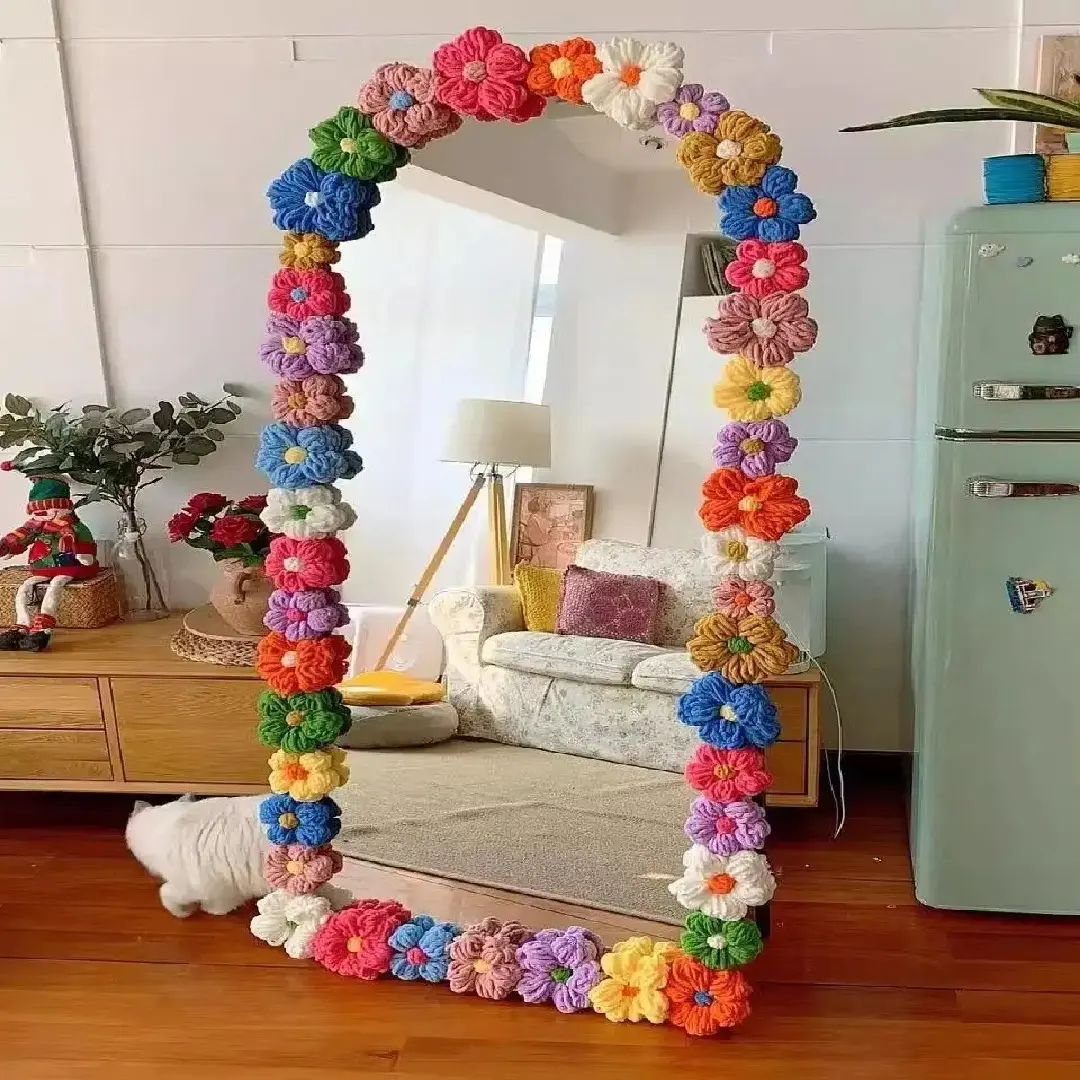 20PCS Handmade Colored Puff Flower DIY Mirror Renovation Materials, Wrapped Full Body Mirror Decoration Items Room Renovation Home Decor Stickers Mirror, Decorative Sticker, Cute Wall Decor, Decorations Supplies