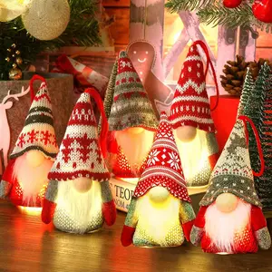 Christmas Elf Decorative Hanging Ornaments (with LED Lights), Handcrafted Swedish Christmas Elf Plush Dolls, Nordic Christmas Elf Table Decorations, Glowing Hanging Christmas Tree Decorations for Home Decor (6-Piece Set)