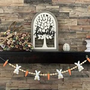 Handcrafted Wooden Bead Bunny Wreath - A Cozy, Rabbit & Carrot Hanging Decor Perfect for Easter, Halloween & Year-Round Seasonal Charm