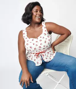 Collectif White & Red Cherry Peggy Sue Broderie Blouse