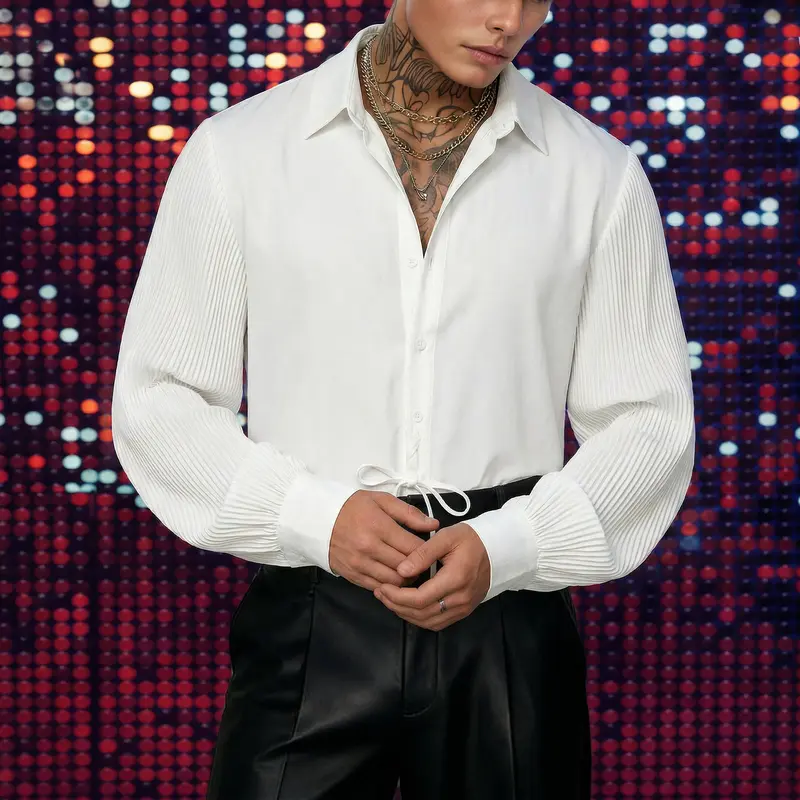 chinese dress ladies Men's Gothic Puff Sleeved Lace Hem Shirt White – Punk Design