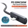PD Wired USB-C to Lightning Charger Cable with EU Type Plug, 20W-30W Output, 90-Degree Angle, Durable Braided Fabric, Anti-Bending Design for iPhones 12-15 (Mobile Gaming, Daily Charging)