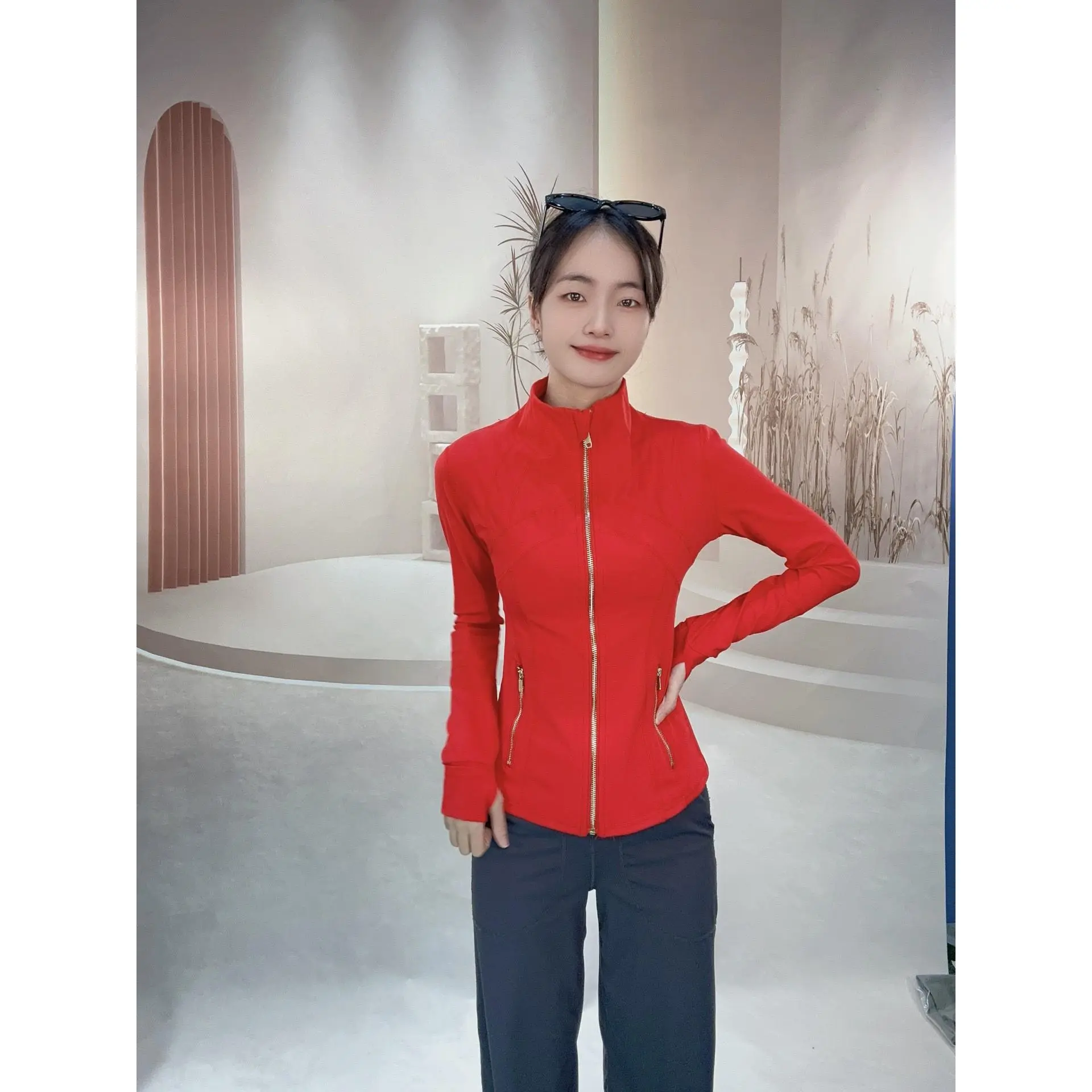 Red gold zipper jacket