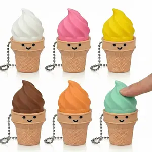 Kawaii Ice Cream Cone Mechanical Fidget Clicker - Stress Relief Tactile Keychain, Cute Soft Serve Desk Toy, Sensory Party Favor for Kids & Adults, 3 Color Sets Available