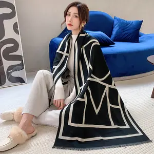 Women's Soft pashmina Shawl Oversized Winter Warm blanket Scarf Long Cashmere Shawls Wraps Geometric patterns Geometric Double-Sided