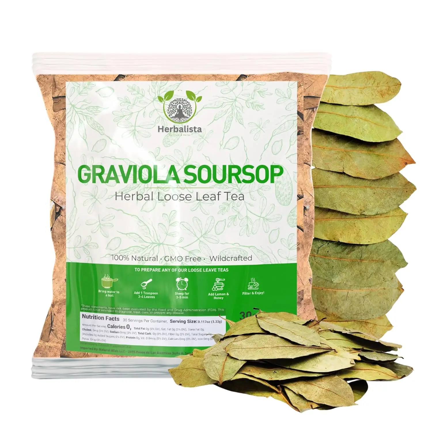Herbalista - Premium Whole Dried Graviola Soursop Leaf (4 oz | 350+ Leaves) | 100% Natural Hoja de Guanabana | Fresh, Wildcrafted, and Authentic | Mak