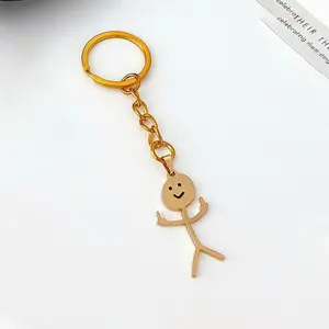 Funny Middle Finger Stickman Keychain Cute Steel Bag Car Key Pendant Couple New Trinket Keyrings Casual Accessory