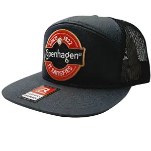 Richardson 168 Flat Bill Trucker Mesh Snapback Cap Hat Black & Gray Patch Cap Hat