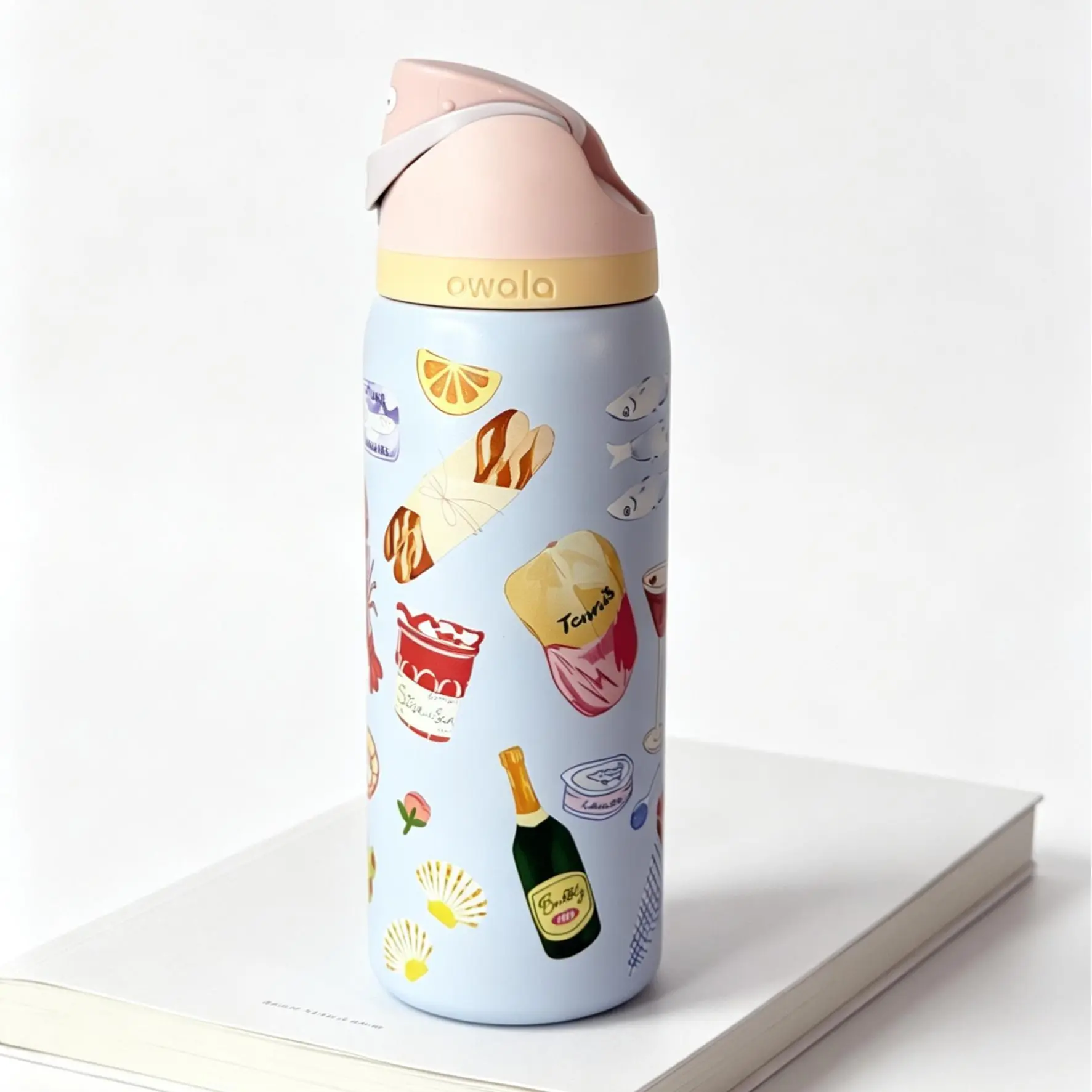 Owala FreeSip 32oz Stylish Brunch Print Double-Wall Insulated Stainless Steel To Go Tumbler - Custom-Printed Reusable Daily Carry Drinkware, Handy Beach Water Bottle