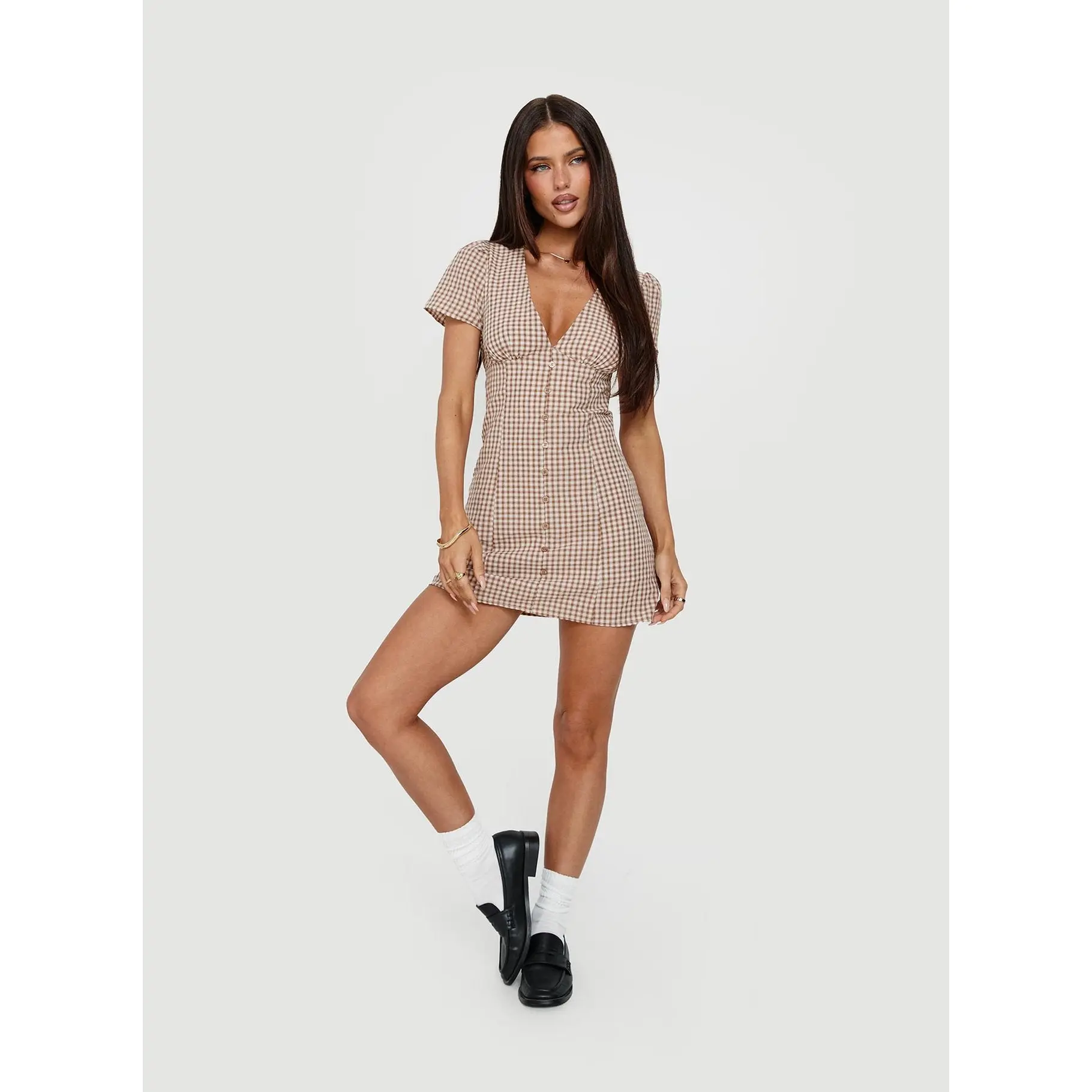 Loveliness Playsuit Brown Check