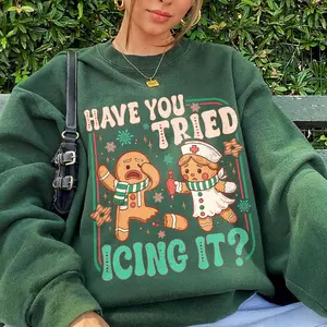 Try Icing It Nurse Christmas Sweatshirt / Short Sleeve T-SHIRT , Funny Nurse Christmas, Gingerbread Nurse Tee, Nurse Holiday Shirt Gift, Xmas Outfit