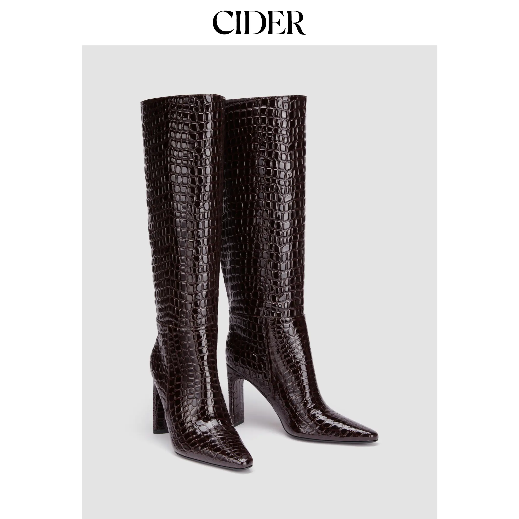 Cider [size 6-11] CROCODILE PATTERN POINTED TOE KNEE HIGH BOOTS, Footwear, Women, Leather & Faux Leather, Plain