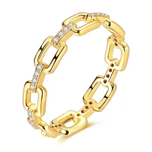 MULA 925 Silver-plated Gold Link Ring with Cubic Zirconia - Bold Geometric Jewelry for Women, Teens and Fashion Lovers, Ideal Gift for Birthdays, Valentine's Day, Graduation and More