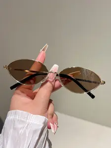 Women's Oval Fashion Glasses, Elegant Metal Legs, Vintage Style, Pure Color, Casual Wear, All Seasons, Decorative Lens, Stylish Glasses